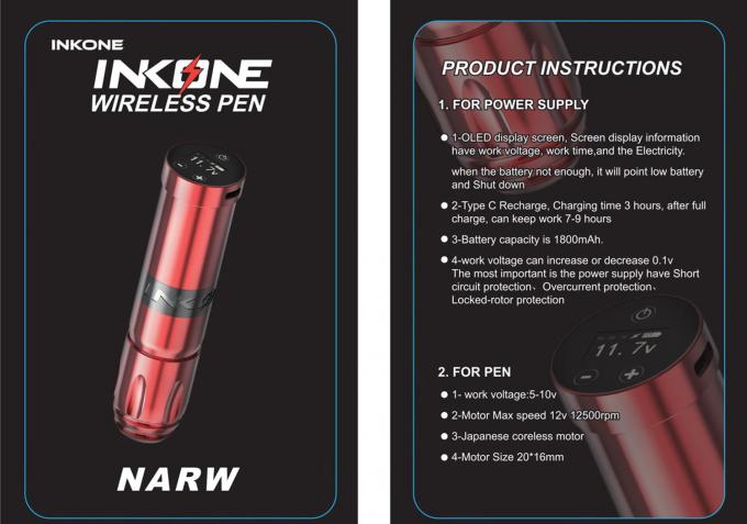 INKONE NARW Бренд Цифровой ЖК-дисплей с сенсорным экраном 1800 мАч Батарея Ручка для татуировки Машина для микропигментации Беспроводная машина для татуировки 0